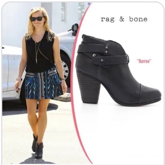 Rag & Bone, Black Leather Harrow Booties 6.5 Boots, EU 37 - Picture 9 of 10